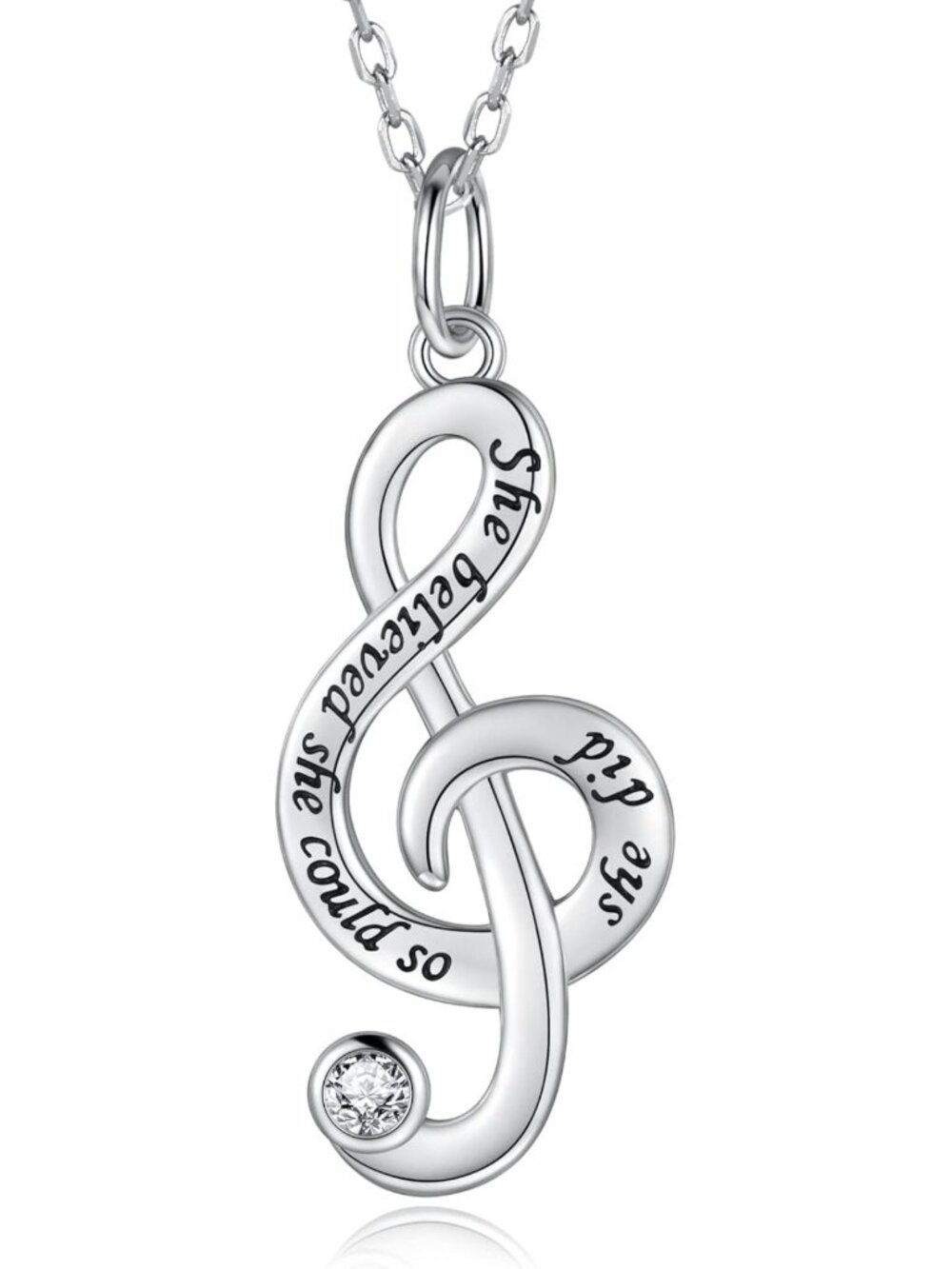 Sterling Silver Music Note Necklace & Earrings Set - Treble Clef Jewelry Gift